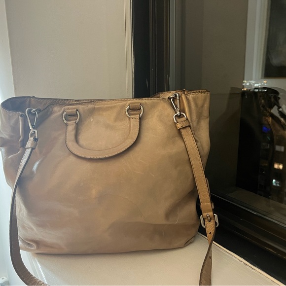 Vintage Prada camel beige taupe bag briefcase handle crossbody authentic nude - Picture 10 of 15